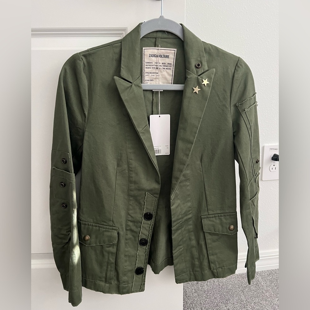 Zadig & Voltaire Women's Olive Blazer with Star Accents NWT NEVER WORN